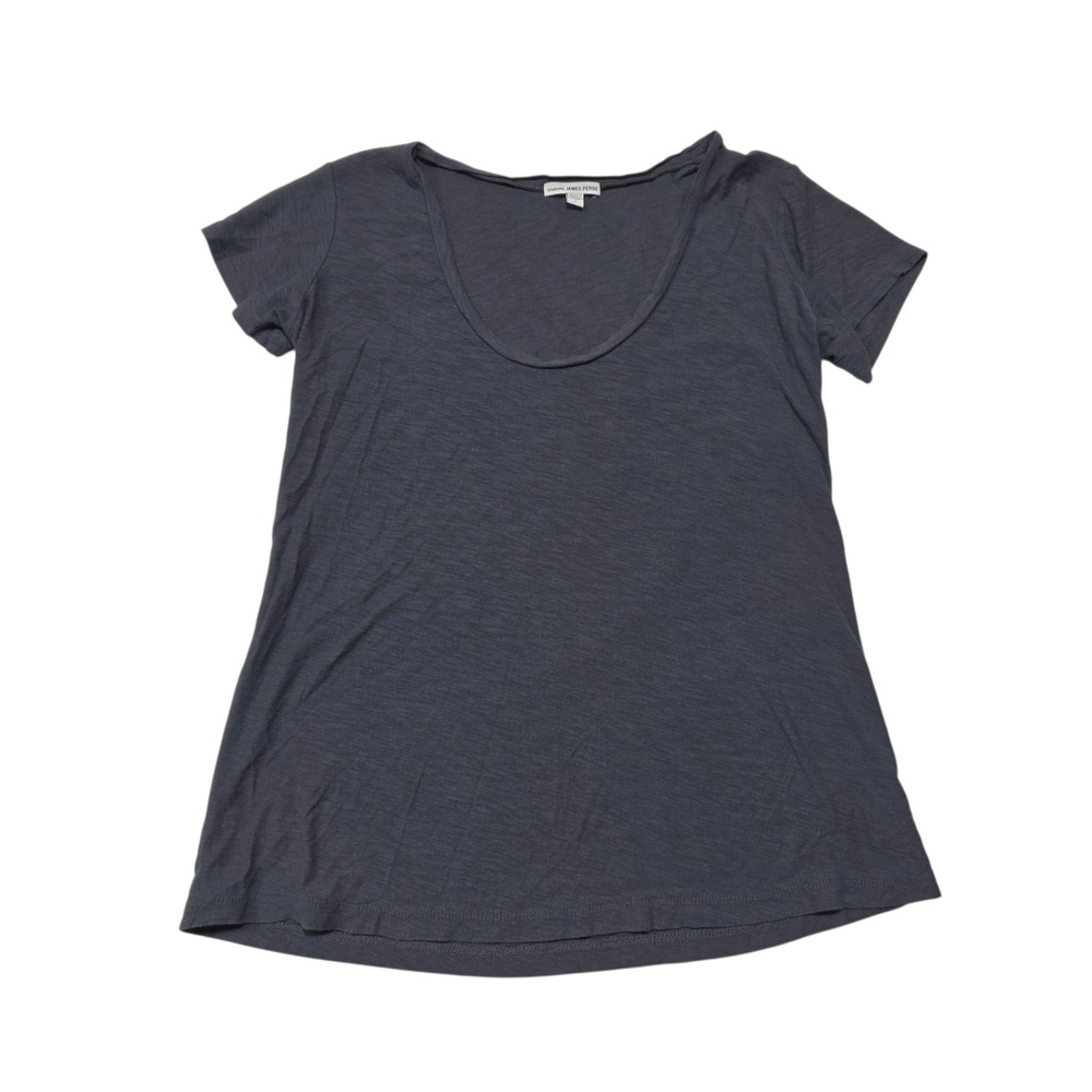 James Perse T-Shirt Womens S Grey Scoop Neck Cotton Modal Slub Knit WSVH3182CU